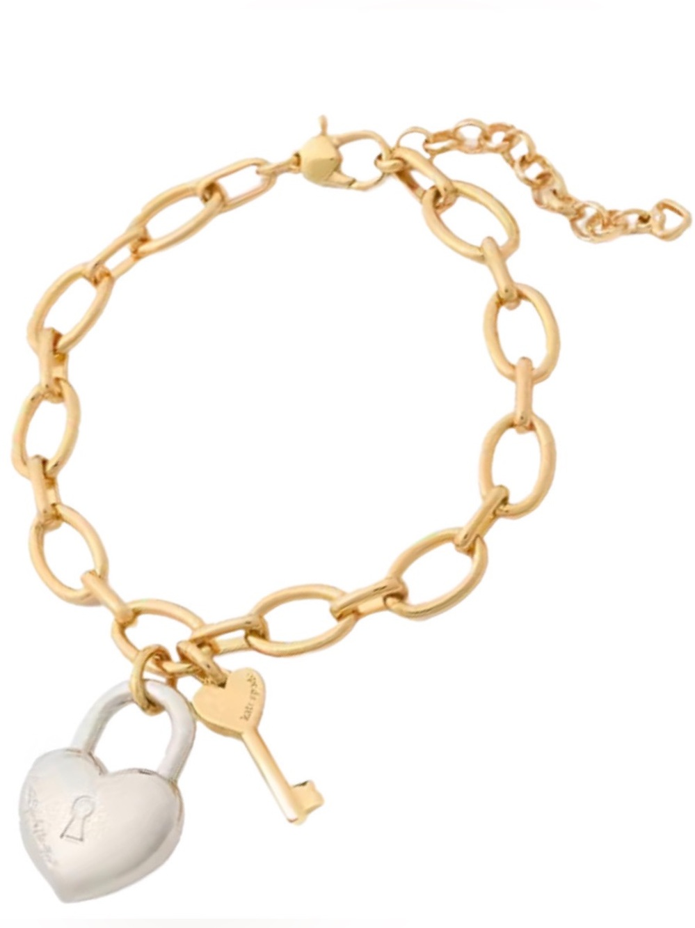 Kate Spade Heart You Charm Bracelet Gold Bracelet with Silver Heart Lock NEW - Picture 3 of 10